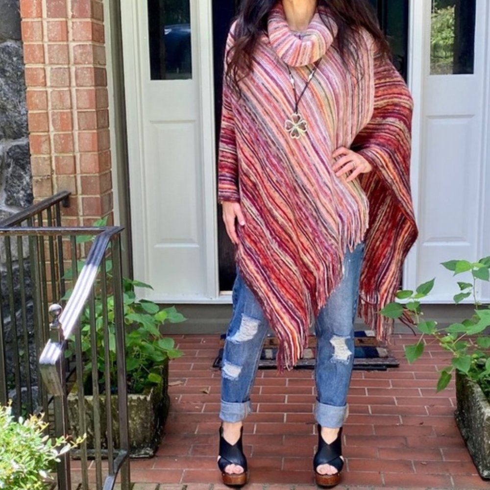 Multi-Hued Rose Cowl Neck NEW Gorgeous Poncho